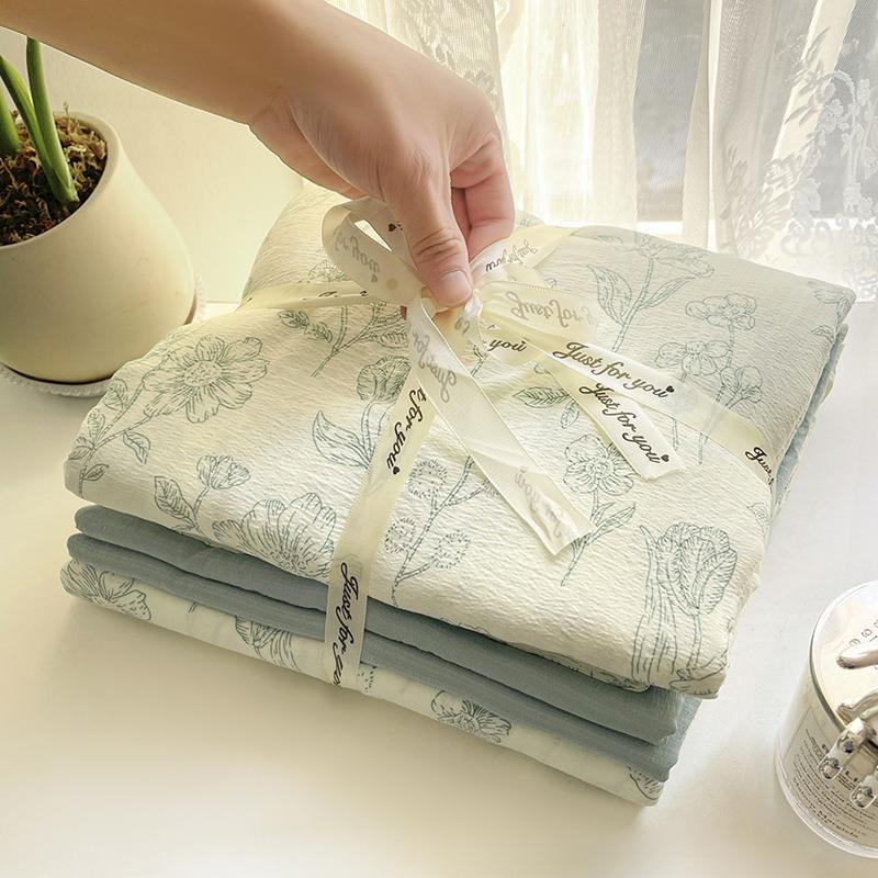 花针织棉双层纱BYS10四件套提床款笠双人小碎花三床单被套单人件