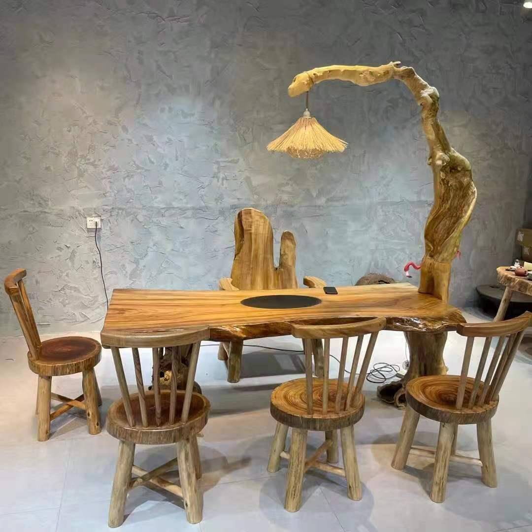 香樟木茶小台椅原根木AZT雕大板灯架桌原生态茶几家用阳台茶桌组