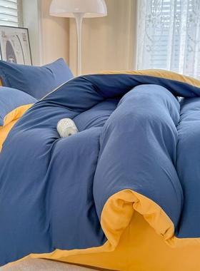新款纯色套双拼学生宿舍三件套被05487床约单水洗棉通四件套简风