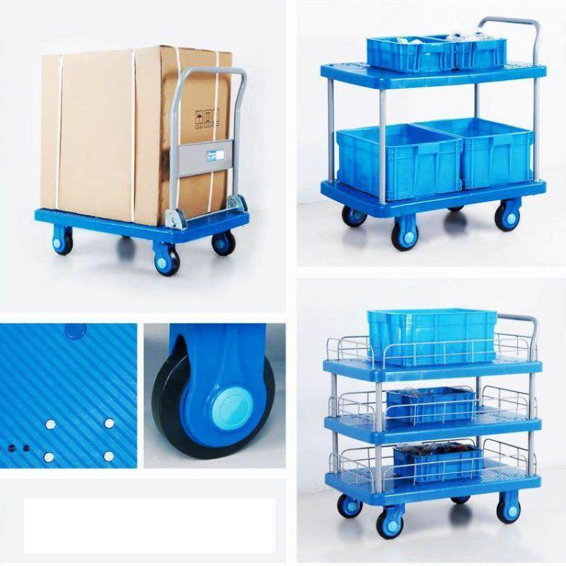 单货层静音四手推车OSF轮可折叠塑料防静电平板车小推车拉车