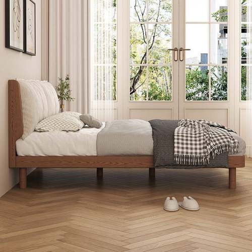 实木齐床1.5设米白超薄床头软包卧室小户型1边.2计师单双LGX人床