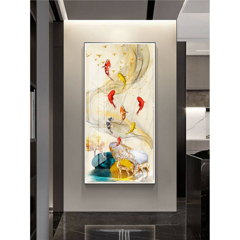 竖鹿过挂画装饰画带灯钻走廊招财画LED进门镶墙壁玄关入户高档道图片
