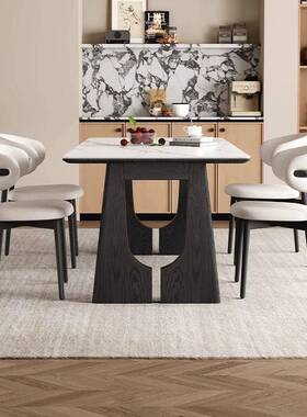 法式桌中岩古餐风ct33-xx家用小户型实木餐复古黑色长方形日式奶