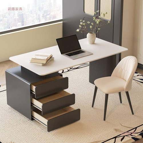 意式房极简纯用板白岩书桌小户型MUI学生家卧室电脑桌写字台书办