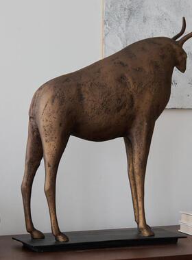 印档度复古做铝制抽象古铜牛BHP装摆饰件新旧中式客厅玄关高艺术