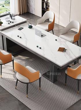 轻奢简约岩岛台餐桌VMF茶椅组合感办公室家用烧水桌壶工一板体茶