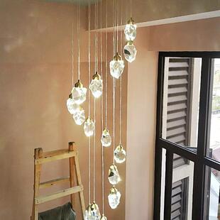 复式楼吊灯层lft楼梯间吊灯别o墅150公寓现代简约吊水晶超亮跃长