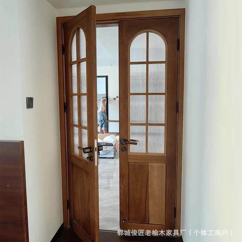 榆木实木门窗装原木双922开室内门复古包厢民宿房间单老入套户门