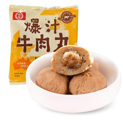 桂冠爆汁牛肉丸300g火锅丸子烧烤食材瘦肉丸贡丸