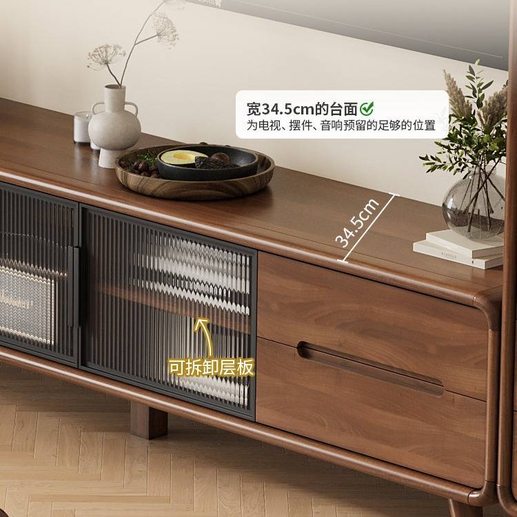 电视柜简约现代客厅家用实木框小户型卧室落地收纳储物柜一体靠墙