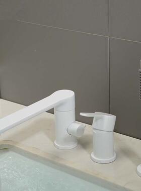 式广东YY030006白色全铜加缸长嘴浴龙头冷热可旋龙转缸边座三孔浴