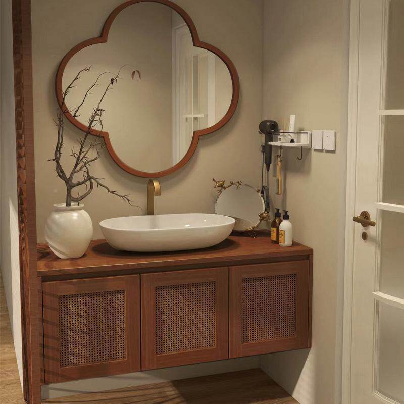 浴室柜组合陶藤瓷台上盆中古风256洗洗漱台手台梅花编镜子卫生间
