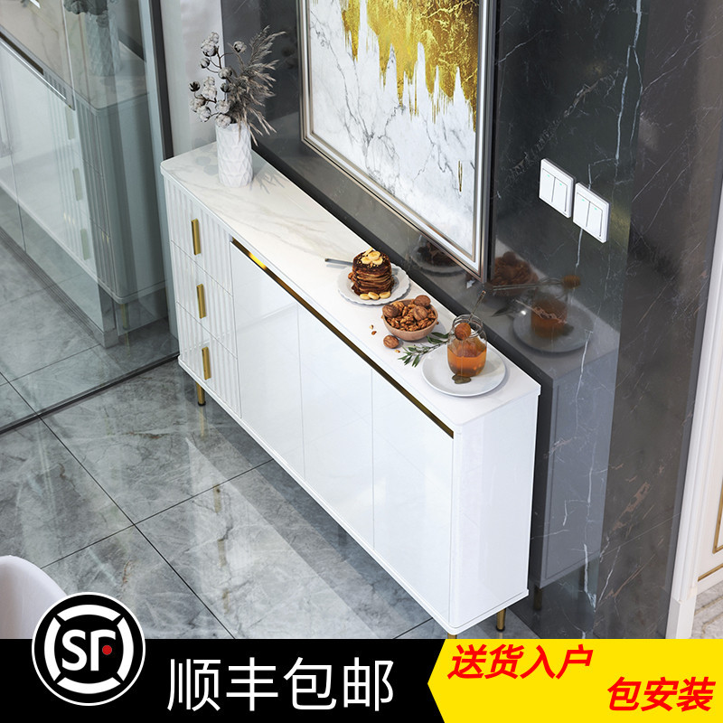 岩板轻奢风餐边柜靠墙一体家用窄型现代简约客厅储物酒碗柜25