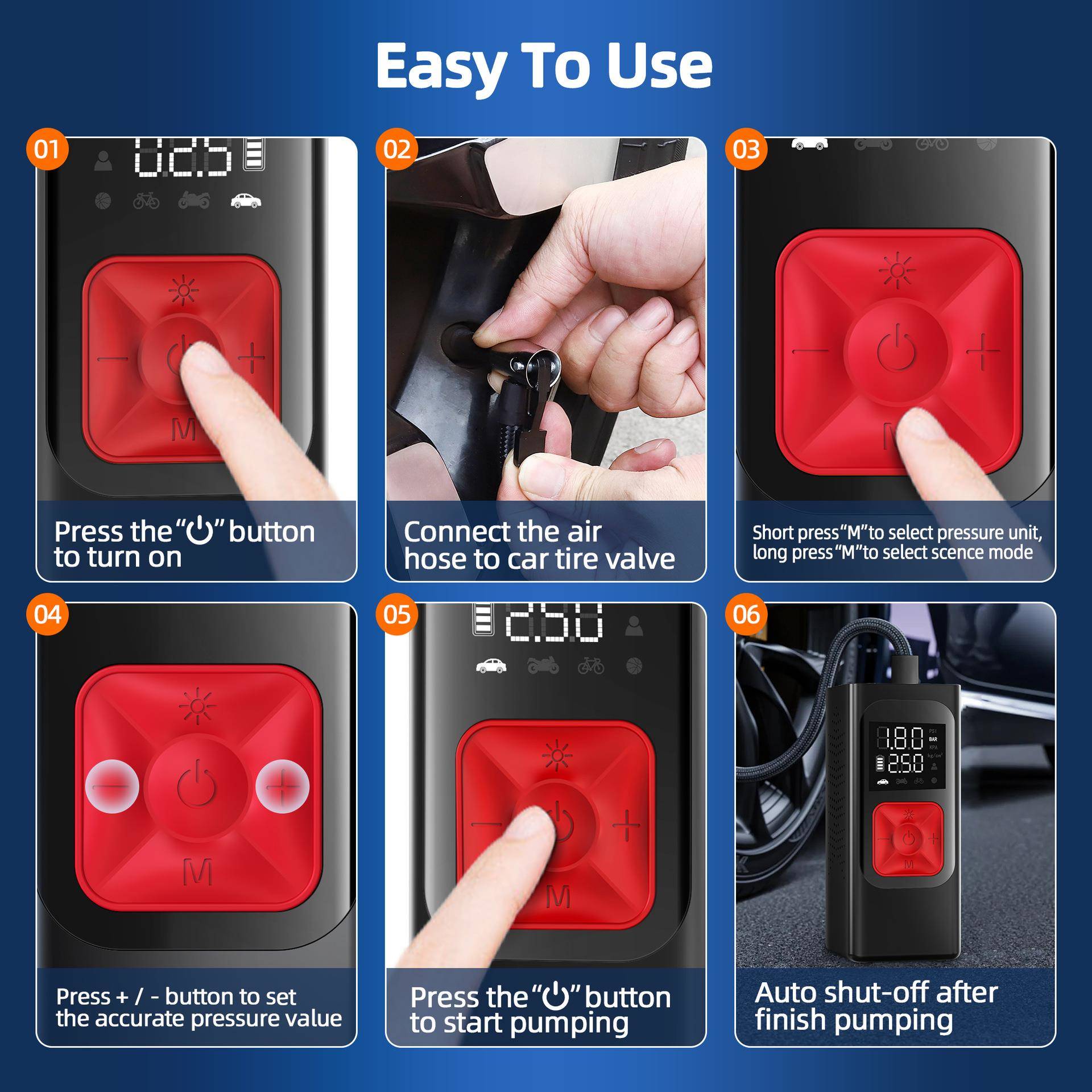 汽车胎轮充气泵智能充停表42429打气泵气应急便捷抽吸两用打气压