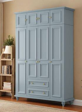 美式JRE乡衣柜色纯大简约实木衣橱带顶柜家用卧室带抽村屉小柜子