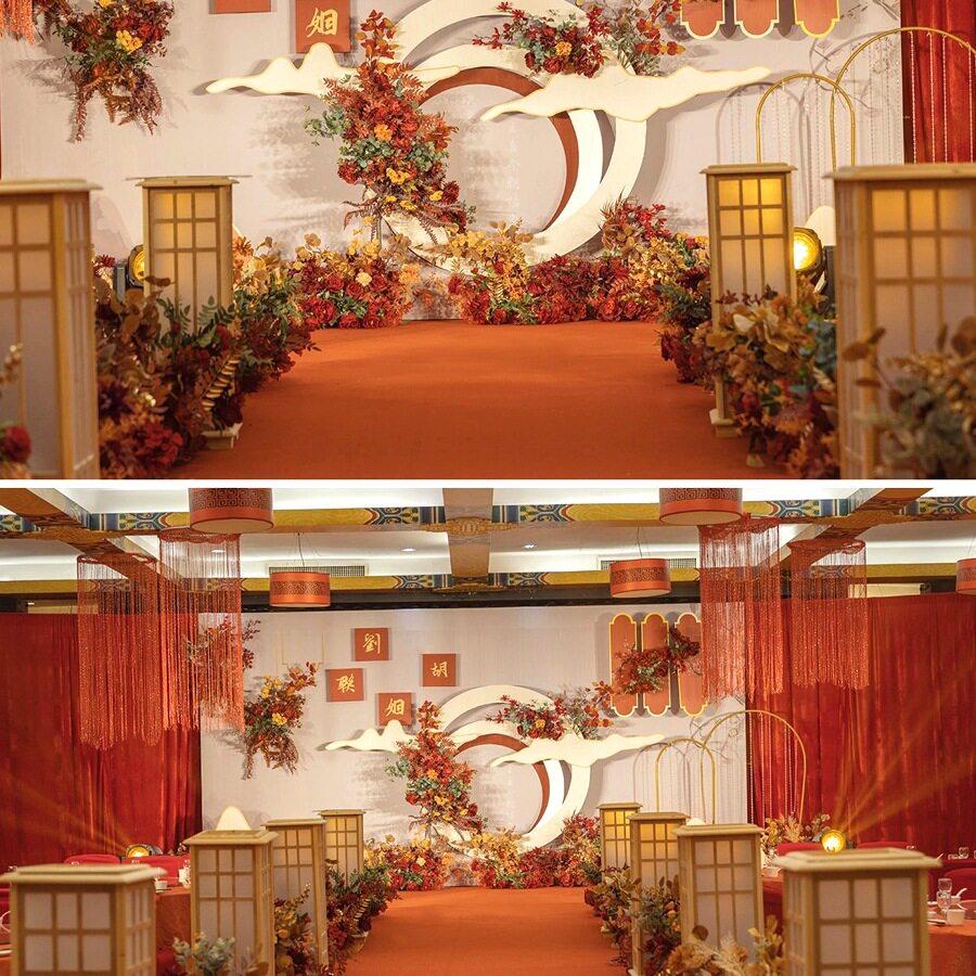 婚庆新中式宫灯立方柱路引灯笼道具婚礼原木路引场景装饰布置摆件图片