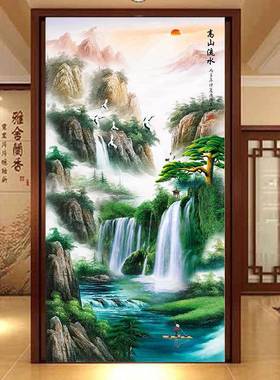 新款中国风高水山流玄关装饰贴可移C除T磨砂PVMT1322装饰墙贴M132