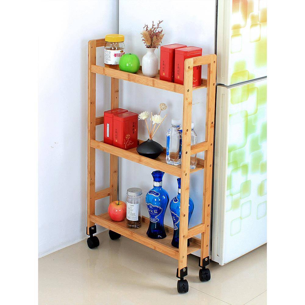 G5Z落6M楠竹带轮厨1房夹缝置物架cm宽超窄缝F76J57M6收纳柜卫生间