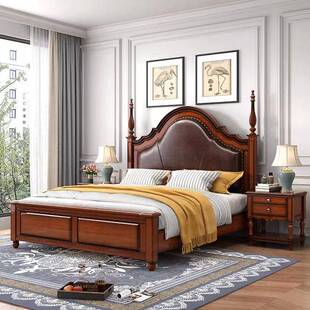 实木床现代约1简.8米829 软储物 双人主卧1包.5米橡胶床木婚床美式