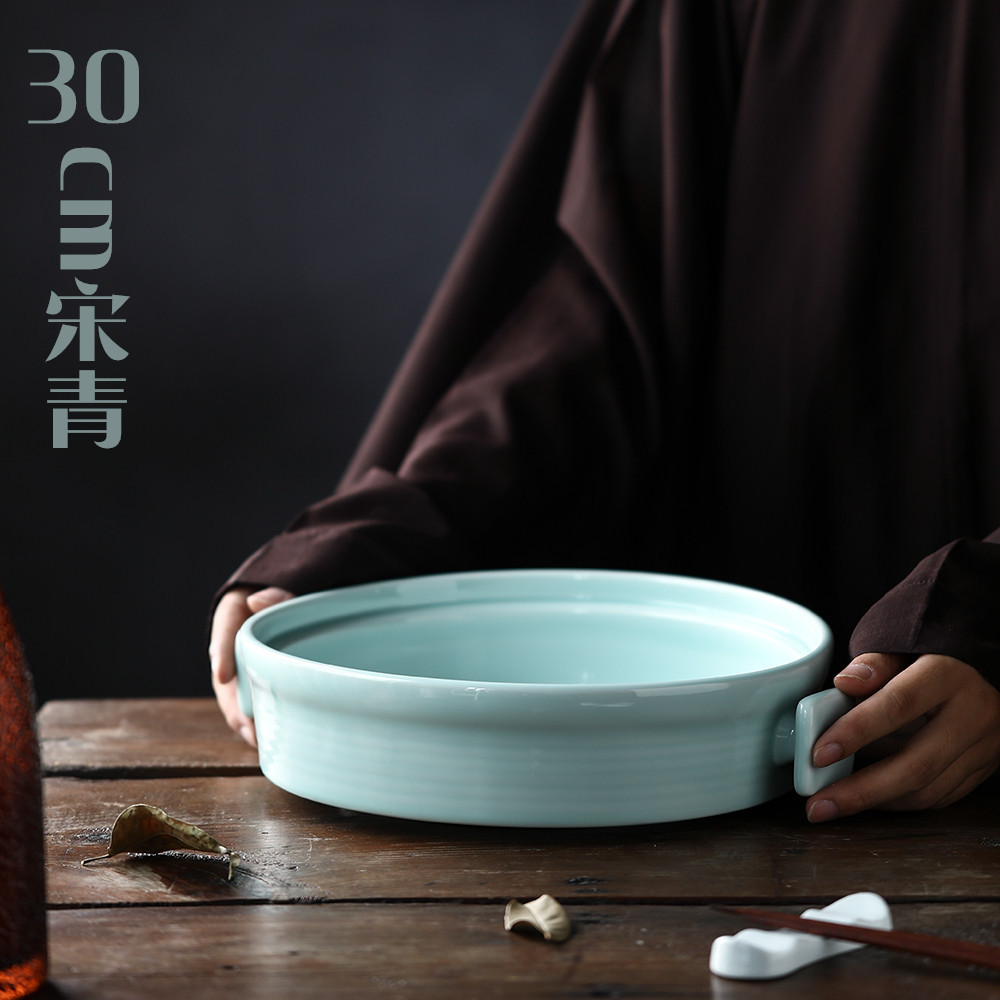 青瓷创意水煮鱼酸菜鱼麻辣烫碗 大碗双耳防烫酒店陶瓷 家用餐具碗