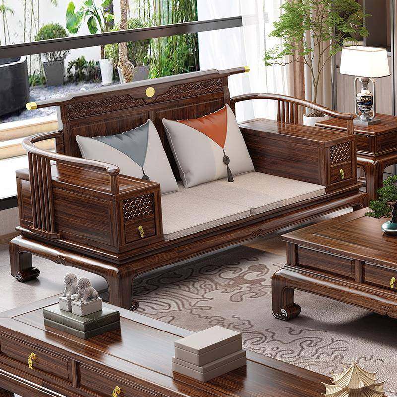 木万新中式实2木发沙13人位客厅组合别墅乌金木古LBV典居沙发