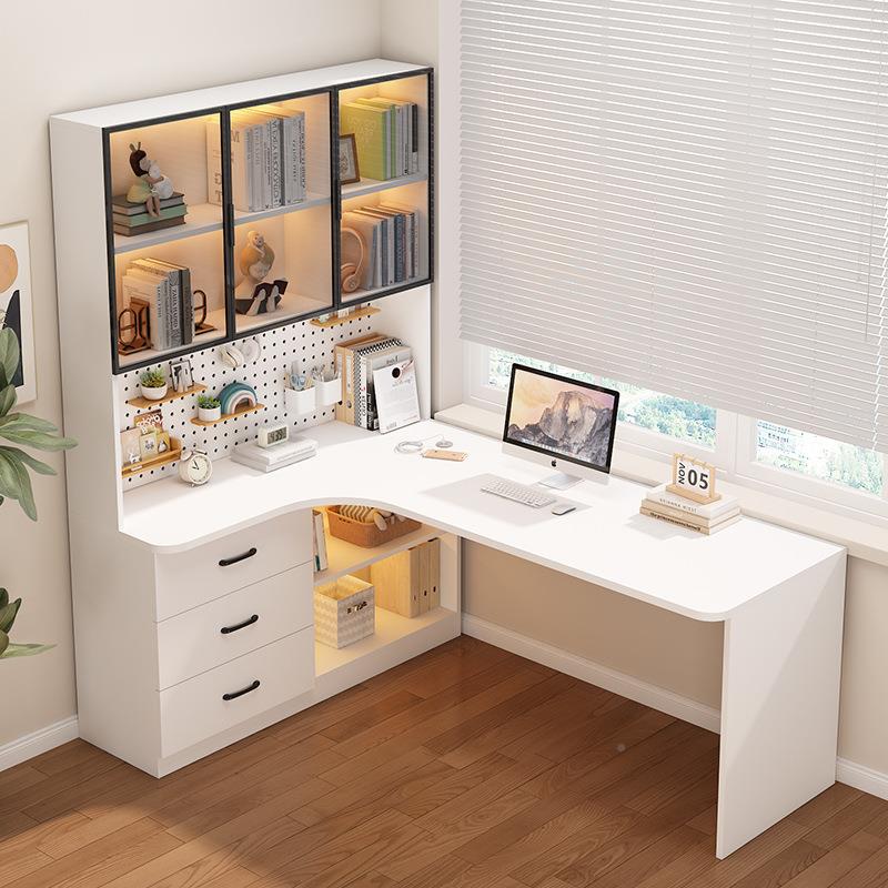 实木桌书书架一转体桌角电脑IJF桌卧室用简易办家公桌写字桌电竞