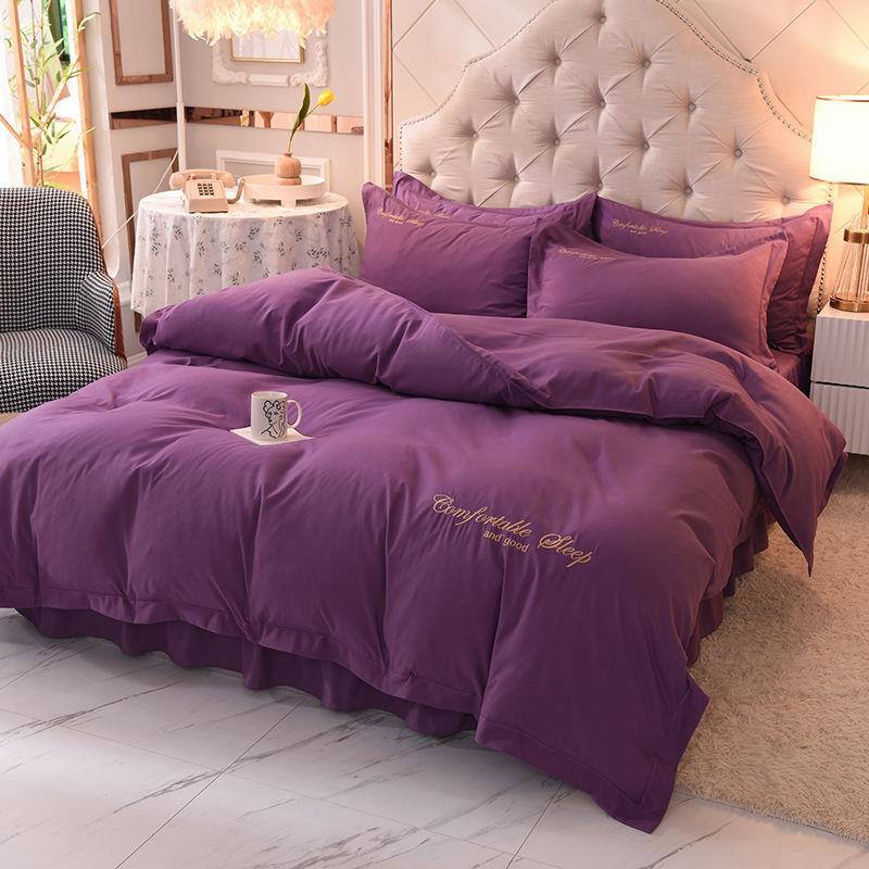 c2t7SS3xQ3Y民宿酒风床上四件套春季床裙款床罩现刺绣被套秋简约