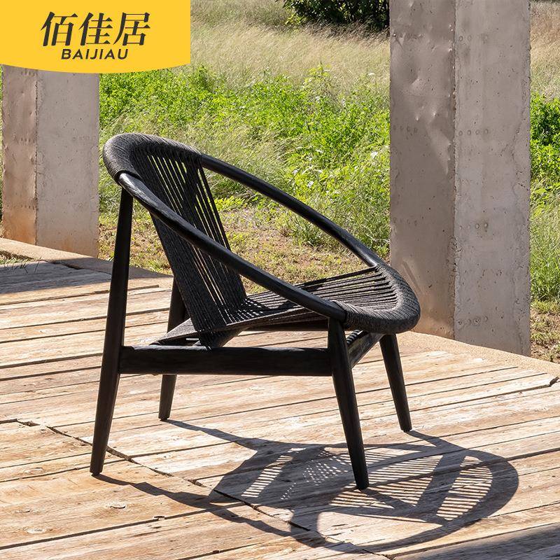 实木藤编沙单发人藤椅柚木中式休闲外懒人阳组台防水防晒茶几YCC