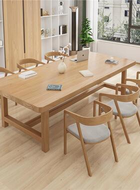 日用系全实木台大书桌家工作客原木色厅长条桌子学习电脑桌写DDO