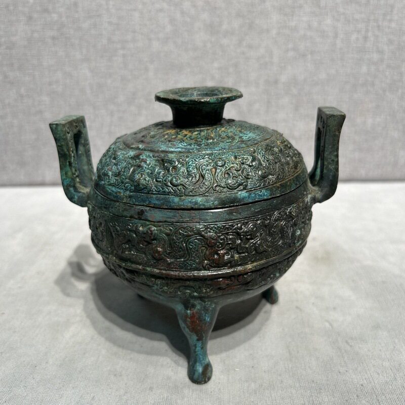 仿古青铜器小圆鼎工艺品摆件圆鼎三足鼎仿古摆件收藏品