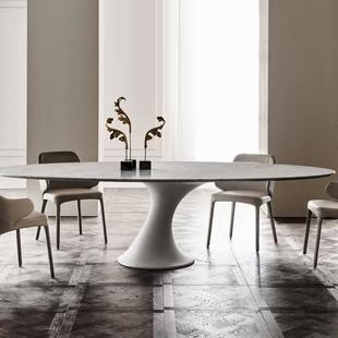 意式哑光ZW306白色大理轻奢别墅术椭石圆形饭台艺设计师家用多餐