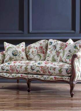 美式乡单实木印花布艺沙发组合现意代简约家用创沙发90280村椅人
