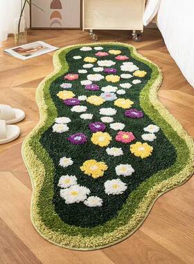 小清新森林小花植绒簇室客厅绒床边卧地毯GVW飘窗易垫加厚耐脏打