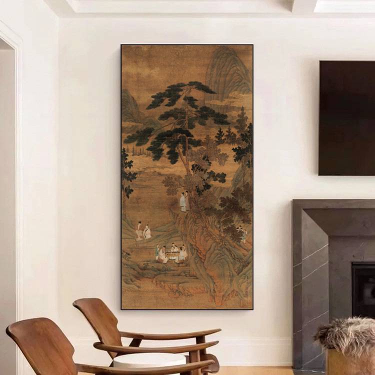 中古风装饰画客厅沙发背景玄关走廊餐厅书房壁画复古中式山水挂画图片
