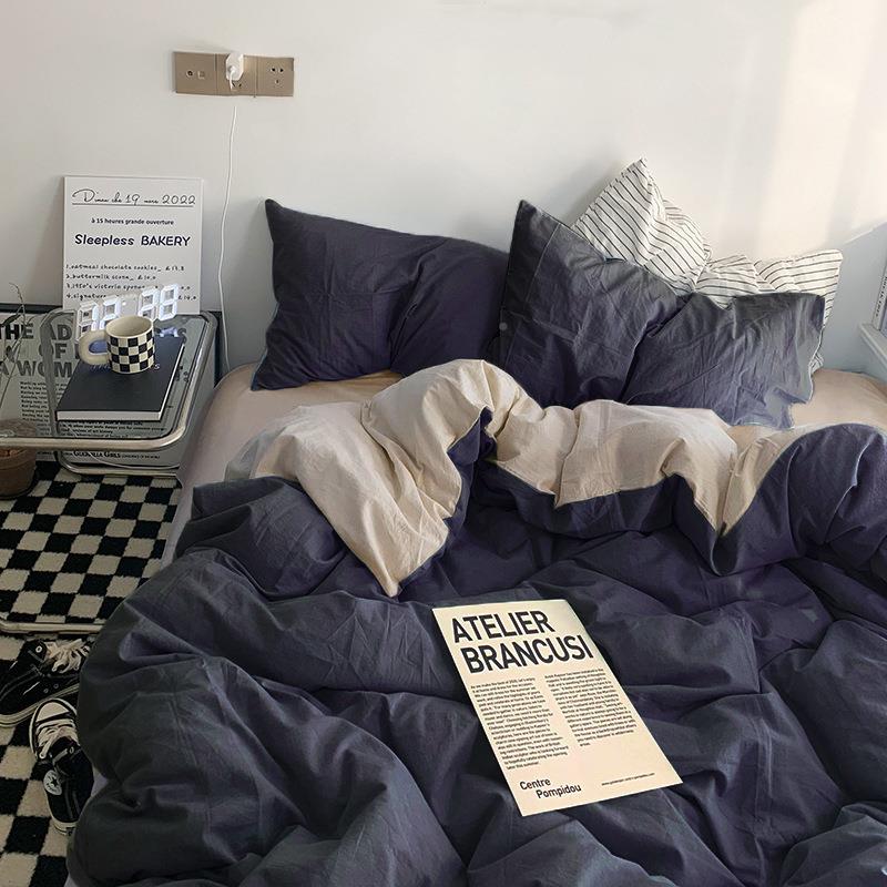 简厂纯四件套日式水洗棉宿舍床家单被套罩小RTX清新色床上用品约