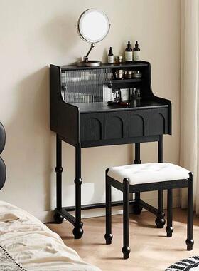 实木小钢琴梳妆台6m0c中OZP古黑色床头化小妆台型超窄法式复古化