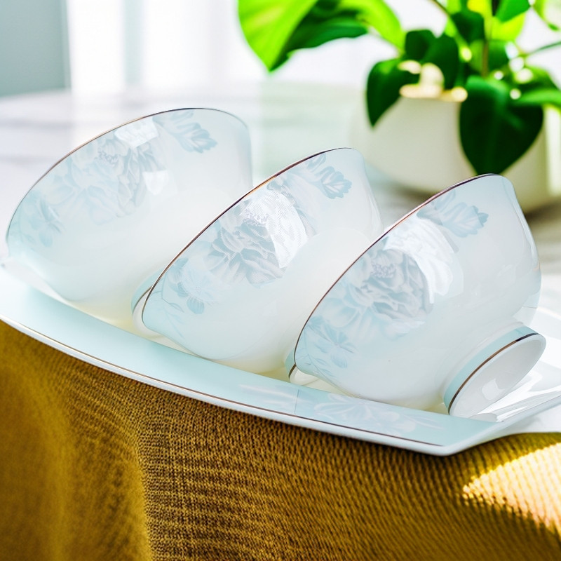 景德镇陶瓷碗家用吃饭碗4.5寸6寸面碗汤碗骨瓷碗餐具组合碗釉下彩