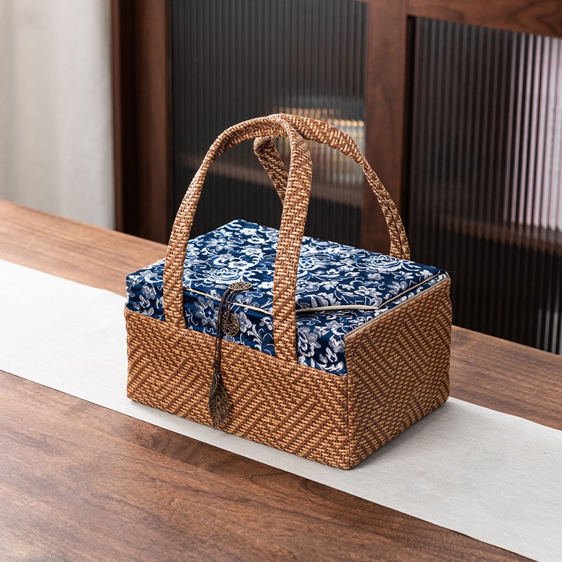 茶具收纳包布袋旅行便携茶道加厚手提户外露营大容量藤编布艺包