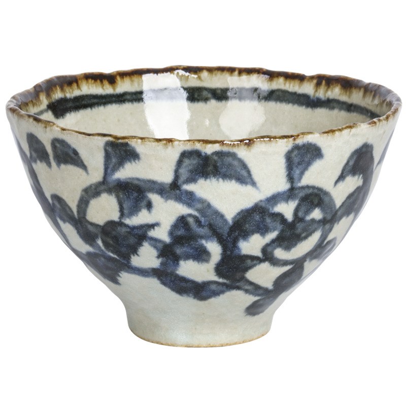 Bloom日本进口美浓烧陶瓷碗 手绘唐草汤碗釉下彩拉面碗盖饭泡面碗