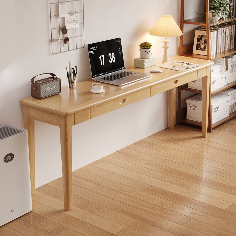 全实木窄书桌宽40/45/55cm家用电脑桌靠墙长条桌学生卧室学习桌子