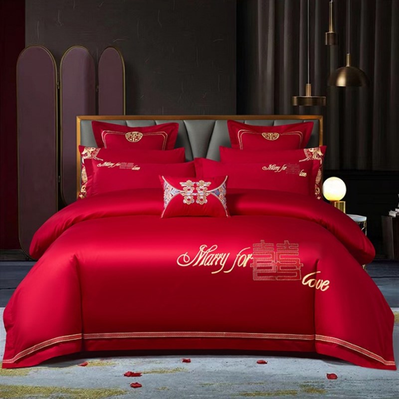 婚庆四件套大红色结婚新婚床单被套婚房床上用品多件套