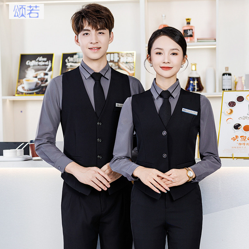 台球俱乐部桌球工作服酒吧KTV酒店服务员男衬衫马甲套装前台收银