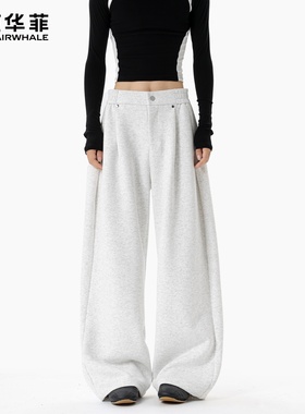 马克华菲美式灰色休闲裤男女高腰显瘦宽松慵懒垂感腰阔腿卫裤情侣