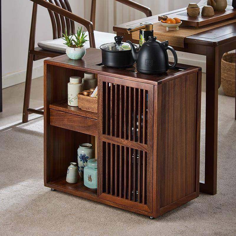 移动桃茶木用茶水OGR实木家台茶车茶桌水壶柜带一体茶几轮胡边客