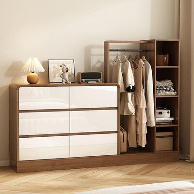 体多功能落尾地储柜物LMP卧室斗柜衣架一原木风现代简约床柜组合