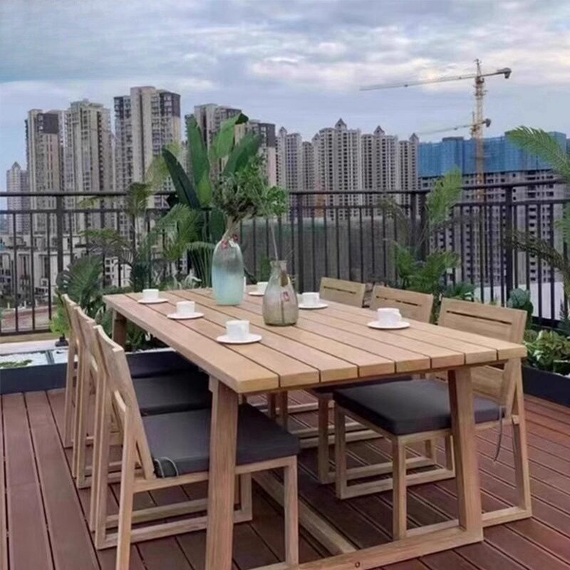 户外防腐木桌椅庭院露天花园防水防晒柚木桌做旧实木休闲家具组合