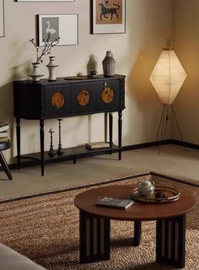 FUG法实古木复古玄关柜客式厅靠墙柜中黑色香云纱入户玄关桌装饰