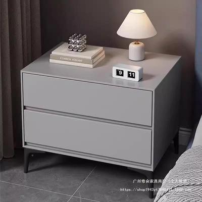 实木意床头柜约简现代轻奢式LKG卧收纳岩板黑色家室用床边柜