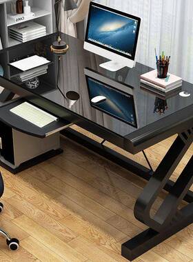 电脑式桌现家习用简约代经济型书桌简易钢化玻台璃AOJ电脑桌子学