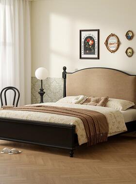 美式实木1黎.8m双人法式复古床软包床黑色巴床现代CRH简约主卧婚